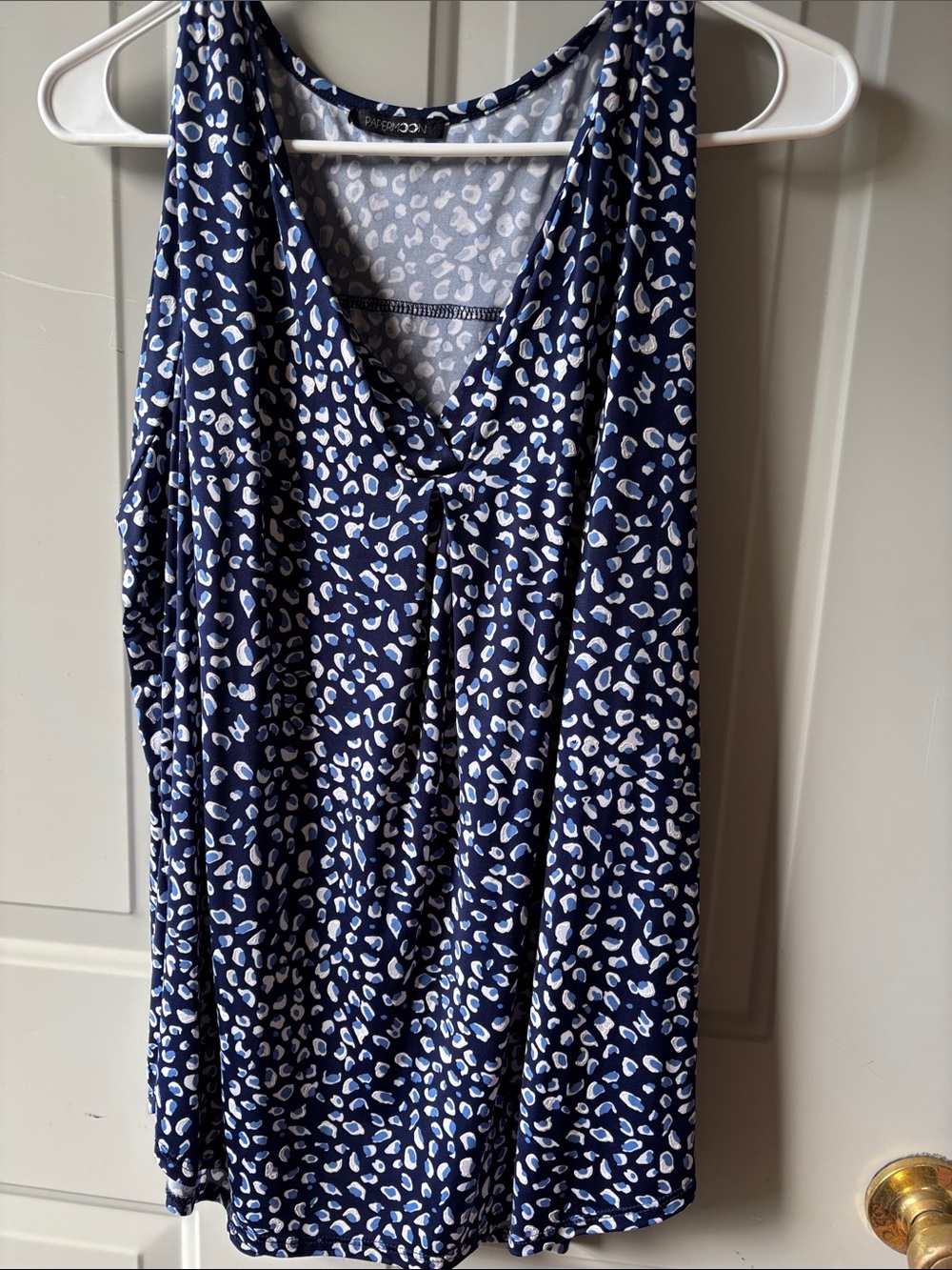 Papermoon Navy and White Leopard-Print Sleeveless V-Neck Tank